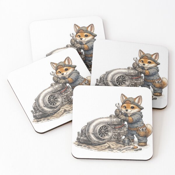 Item preview, Cute Fox Mechanic Repairing a Turbocharger – Hand Drawn Colored Pencil Sticker Illustration designed and sold by Felixuss.