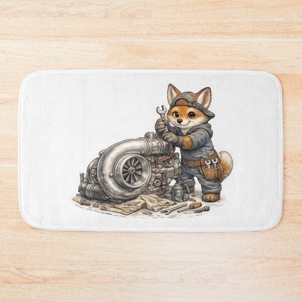 Item preview, Cute Fox Mechanic Repairing a Turbocharger – Hand Drawn Colored Pencil Sticker Illustration designed and sold by Felixuss.