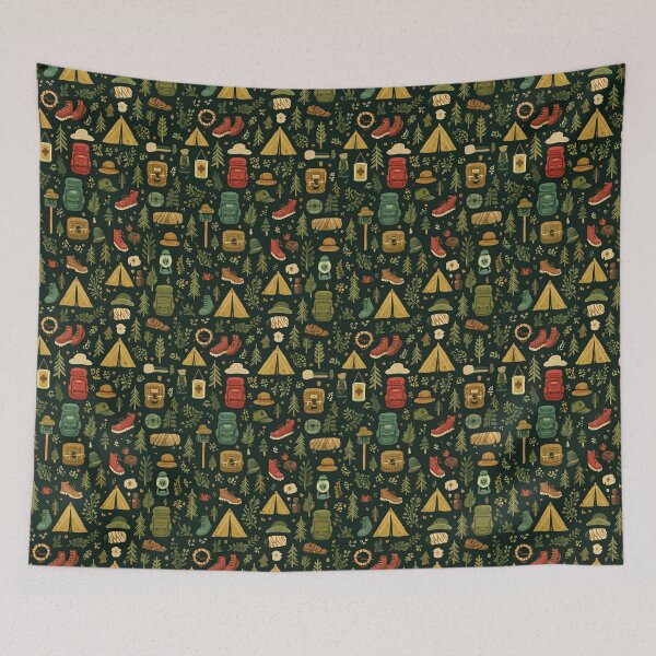 Item preview, Dark Brown Rustic Camping Gear Doodle designed and sold by Piotrek0001.