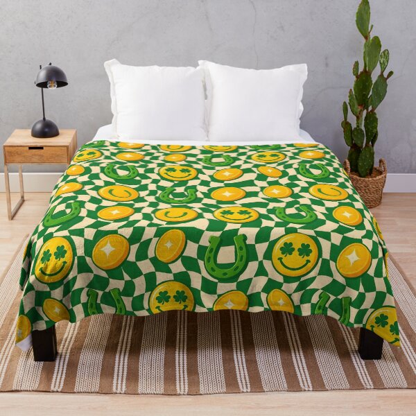Item preview, Retro Maximalist Checkerboard St. Patrick's Day - Groovy Lucky Smiley Y2K Pattern designed and sold by Amplify-n-Co.