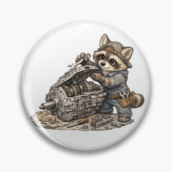 Item preview, Cute Raccoon Mechanic Repairing a Gearbox – Hand Drawn Colored Pencil Sticker Illustration designed and sold by Felixuss.