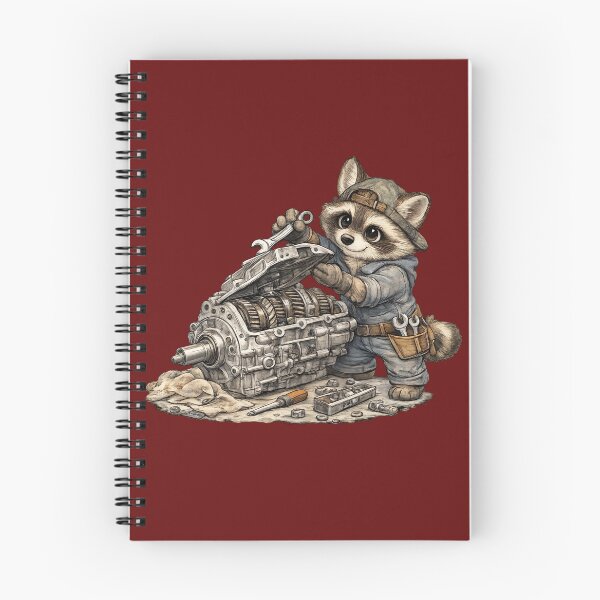 Item preview, Cute Raccoon Mechanic Repairing a Gearbox – Hand Drawn Colored Pencil Sticker Illustration designed and sold by Felixuss.