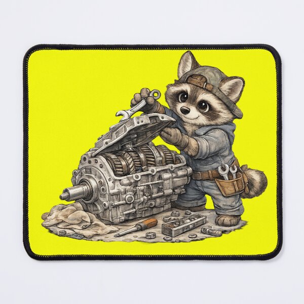 Item preview, Cute Raccoon Mechanic Repairing a Gearbox – Hand Drawn Colored Pencil Sticker Illustration designed and sold by Felixuss.