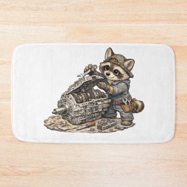 Item preview, Cute Raccoon Mechanic Repairing a Gearbox – Hand Drawn Colored Pencil Sticker Illustration designed and sold by Felixuss.