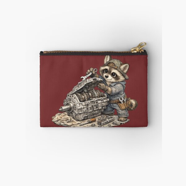 Item preview, Cute Raccoon Mechanic Repairing a Gearbox – Hand Drawn Colored Pencil Sticker Illustration designed and sold by Felixuss.