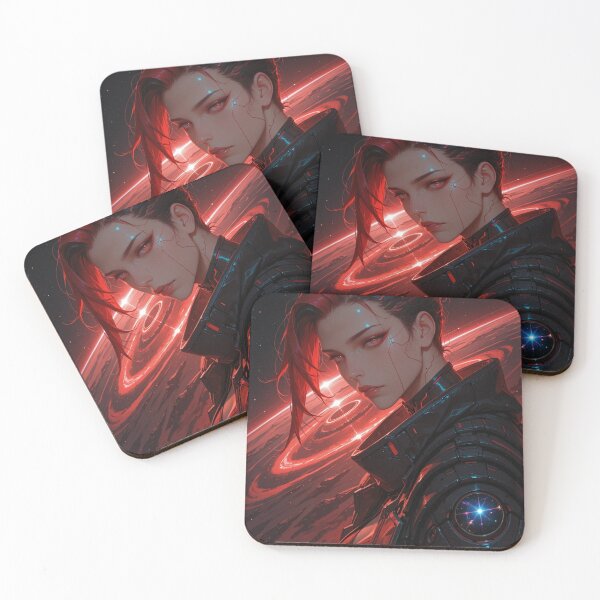 Item preview, Cyberpunk warrior waifu neon, in red and black designed and sold by Planet Utoppia.