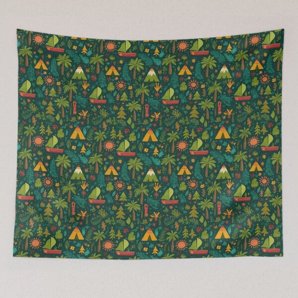 Item preview, Dark Teal Jungle and Sailboat Pattern designed and sold by Piotrek0001.