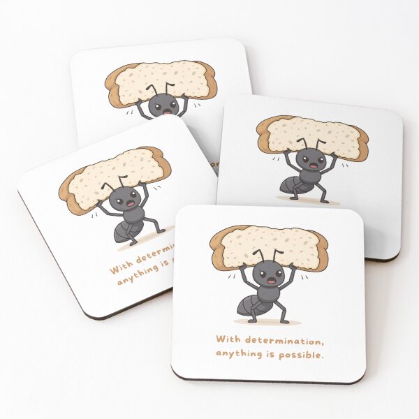 Item preview, Cute Ant With Bread – With Determination Anything Is Possible | Motivational Quote Illustration designed and sold by HubCreates.