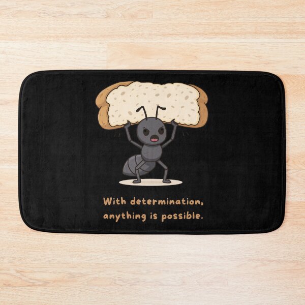 Item preview, Cute Ant With Bread – With Determination Anything Is Possible | Motivational Quote Illustration designed and sold by HubCreates.