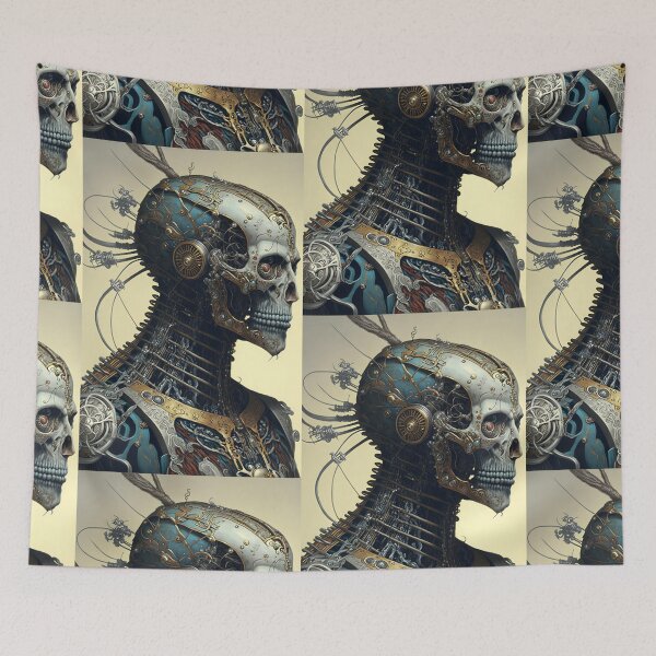 Item preview, Biomechanical Cranial Being with Steampunk Style - Fantastic Art that Unites Mortality and Technology designed and sold by Hipatye26.