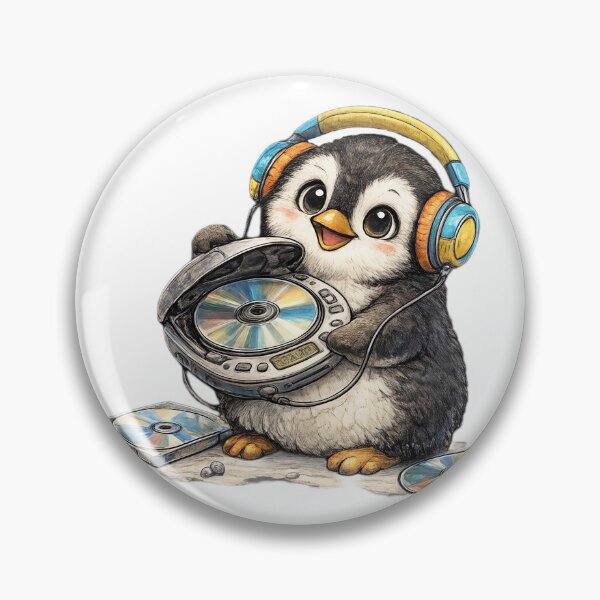 Item preview, Cute Penguin Listening to Music with Discman and CD – Hand Drawn Colored Pencil Sticker Illustration designed and sold by Felixuss.