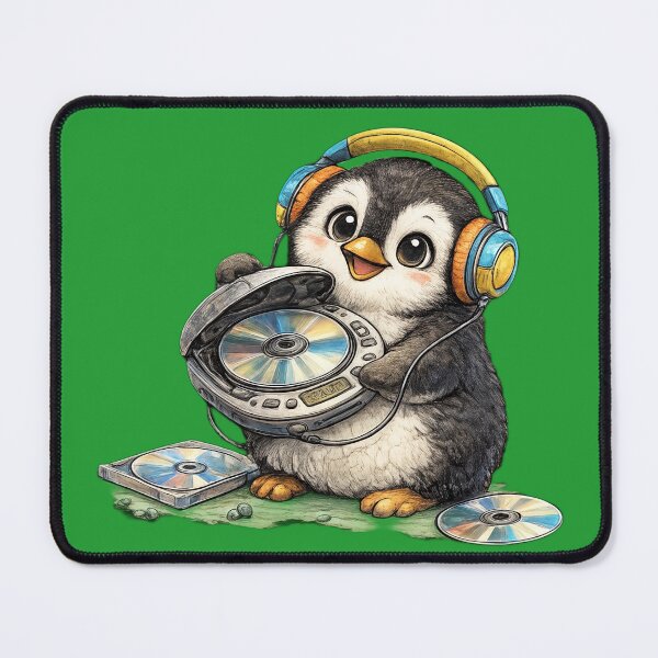 Item preview, Cute Penguin Listening to Music with Discman and CD – Hand Drawn Colored Pencil Sticker Illustration designed and sold by Felixuss.