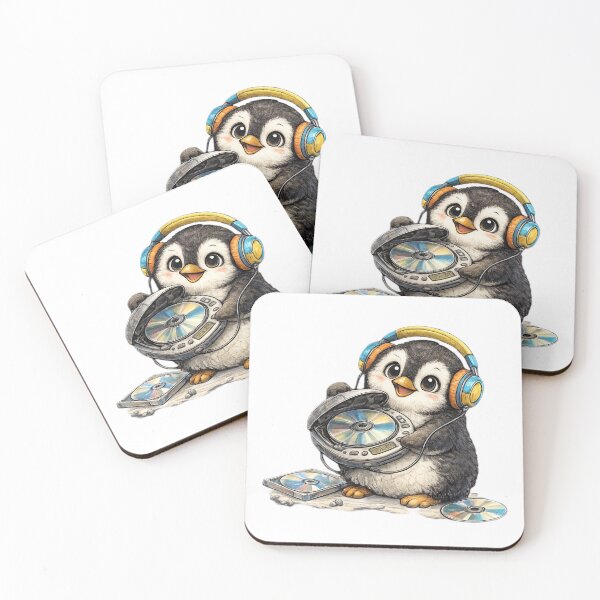 Item preview, Cute Penguin Listening to Music with Discman and CD – Hand Drawn Colored Pencil Sticker Illustration designed and sold by Felixuss.