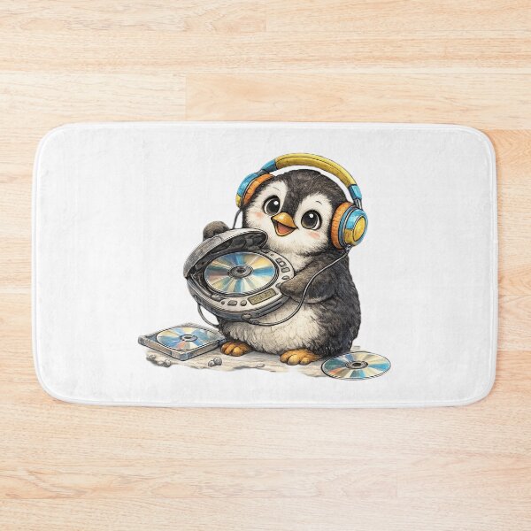 Item preview, Cute Penguin Listening to Music with Discman and CD – Hand Drawn Colored Pencil Sticker Illustration designed and sold by Felixuss.