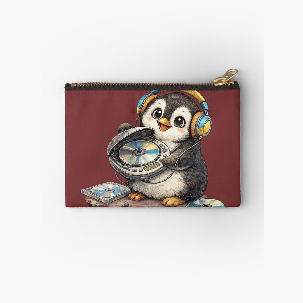 Item preview, Cute Penguin Listening to Music with Discman and CD – Hand Drawn Colored Pencil Sticker Illustration designed and sold by Felixuss.