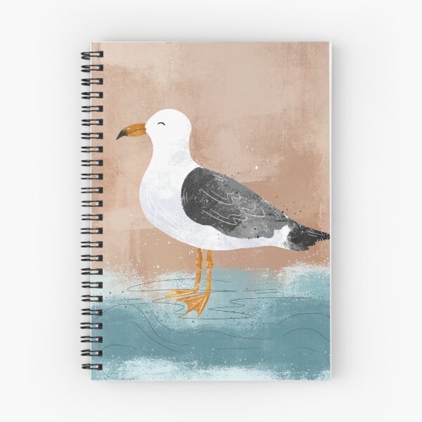 Item preview, Hand drawn seagull with textured blue waves and beach sand background designed and sold by SaltyCoveStudio.