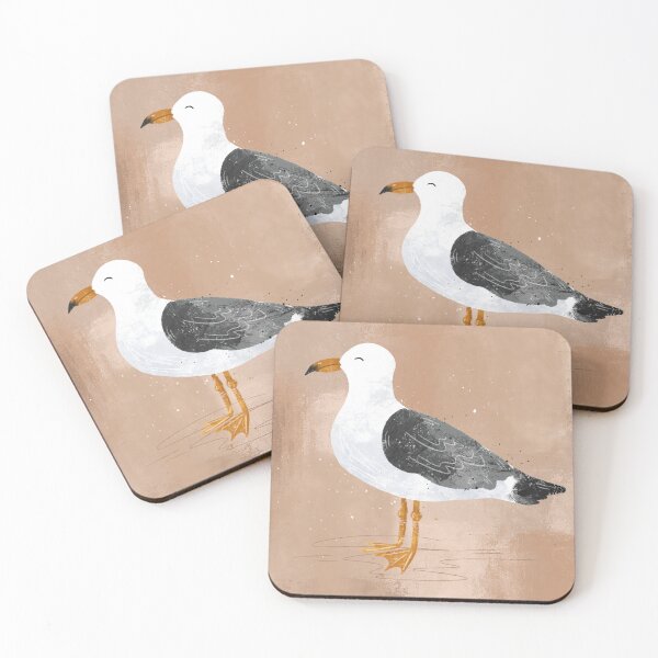 Item preview, Hand drawn seagull with textured brown beige beach sand background designed and sold by SaltyCoveStudio.