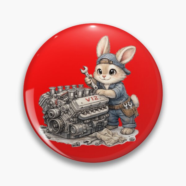 Item preview, Cute Bunny Mechanic Repairing a V12 Engine – Hand Drawn Colored Pencil Sticker Illustration designed and sold by Felixuss.