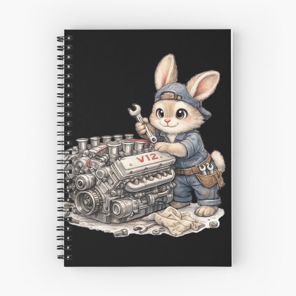 Item preview, Cute Bunny Mechanic Repairing a V12 Engine – Hand Drawn Colored Pencil Sticker Illustration designed and sold by Felixuss.