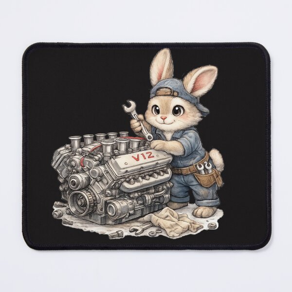 Item preview, Cute Bunny Mechanic Repairing a V12 Engine – Hand Drawn Colored Pencil Sticker Illustration designed and sold by Felixuss.