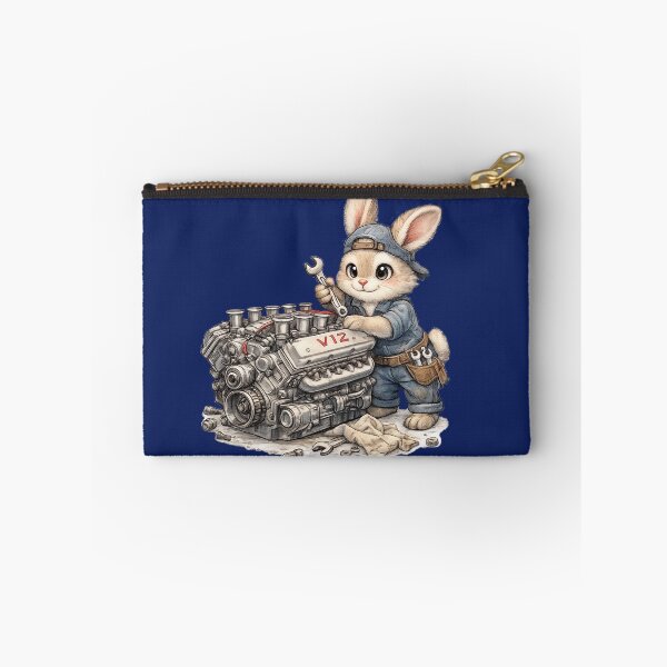 Item preview, Cute Bunny Mechanic Repairing a V12 Engine – Hand Drawn Colored Pencil Sticker Illustration designed and sold by Felixuss.