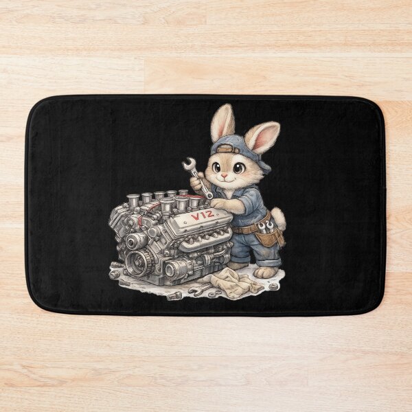 Item preview, Cute Bunny Mechanic Repairing a V12 Engine – Hand Drawn Colored Pencil Sticker Illustration designed and sold by Felixuss.