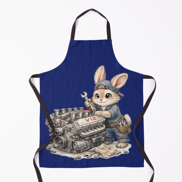 Item preview, Cute Bunny Mechanic Repairing a V12 Engine – Hand Drawn Colored Pencil Sticker Illustration designed and sold by Felixuss.