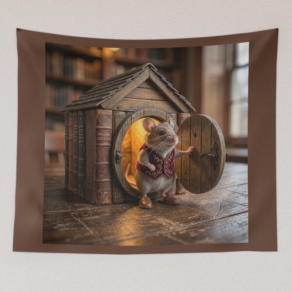 Item preview, Mouse Builds a Book Cottage on Table designed and sold by Tridentulus.