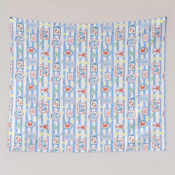 Item preview, Coastal nautical fish beach seamless repeat pattern designed and sold by ButterflyKissCollab.