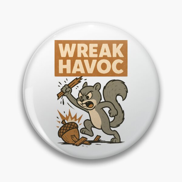 Item preview, "Wreak Havoc" Angry Squirrel Smashing Acorn Funny Retro Cartoon. designed and sold by The-T-In-Retro.