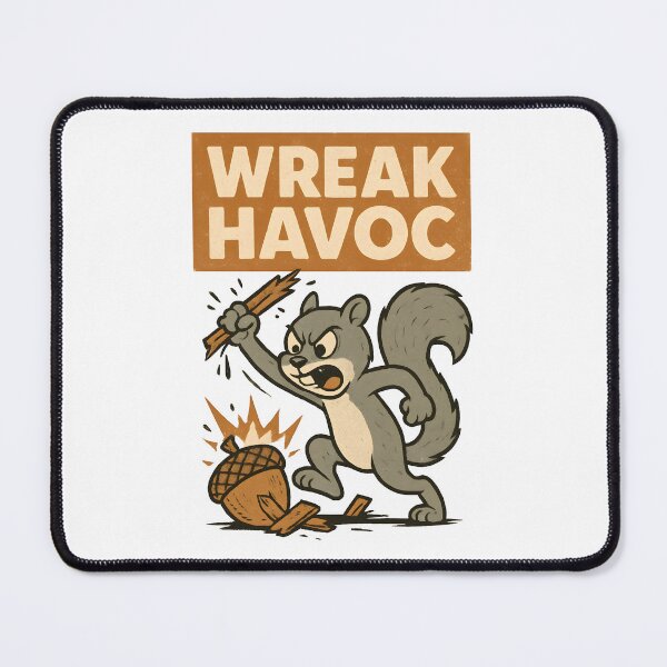 Item preview, "Wreak Havoc" Angry Squirrel Smashing Acorn Funny Retro Cartoon. designed and sold by The-T-In-Retro.