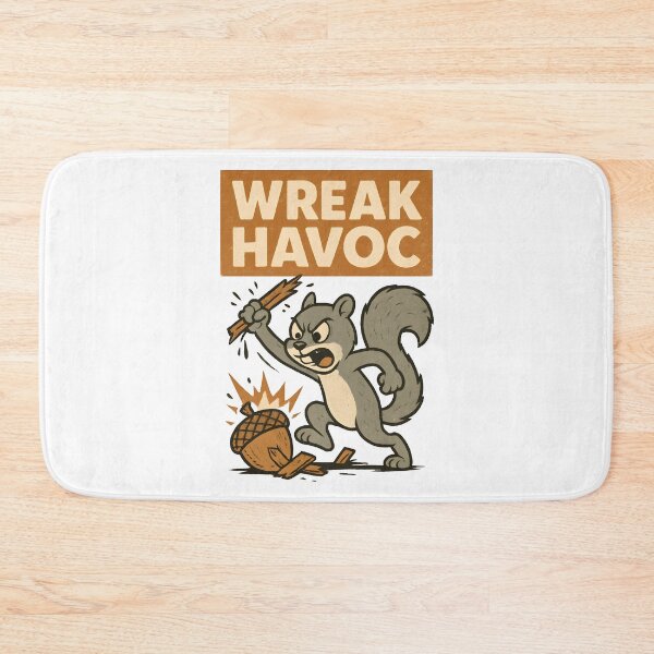 Item preview, "Wreak Havoc" Angry Squirrel Smashing Acorn Funny Retro Cartoon. designed and sold by The-T-In-Retro.
