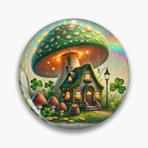 Item preview, Rainbow Clover Mushroom Cottage Fantasy designed and sold by NancyzKreations.