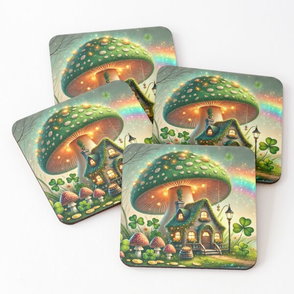 Item preview, Rainbow Clover Mushroom Cottage Fantasy designed and sold by NancyzKreations.