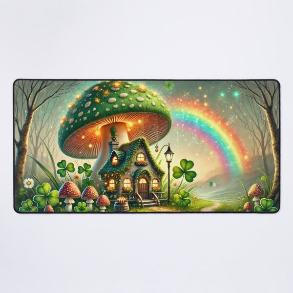 Item preview, Rainbow Clover Mushroom Cottage Fantasy designed and sold by NancyzKreations.