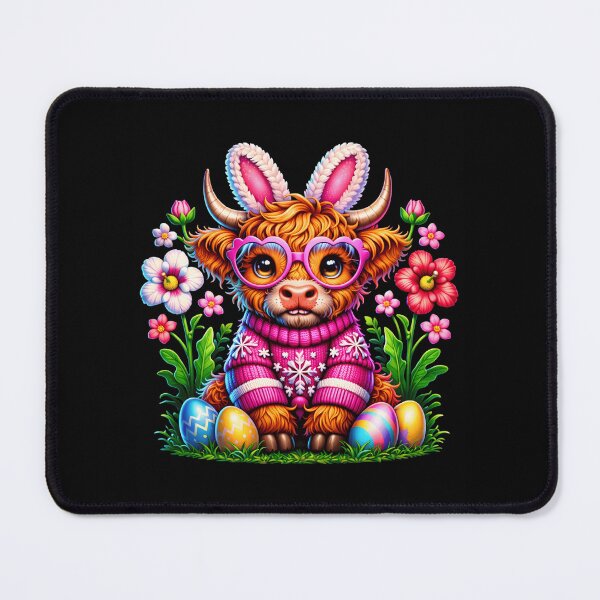 Item preview, Cute Easter Highland Cow With Bunny Ears and Heart Glasses Kawaii Spring Animal designed and sold by Imaginarium Design.