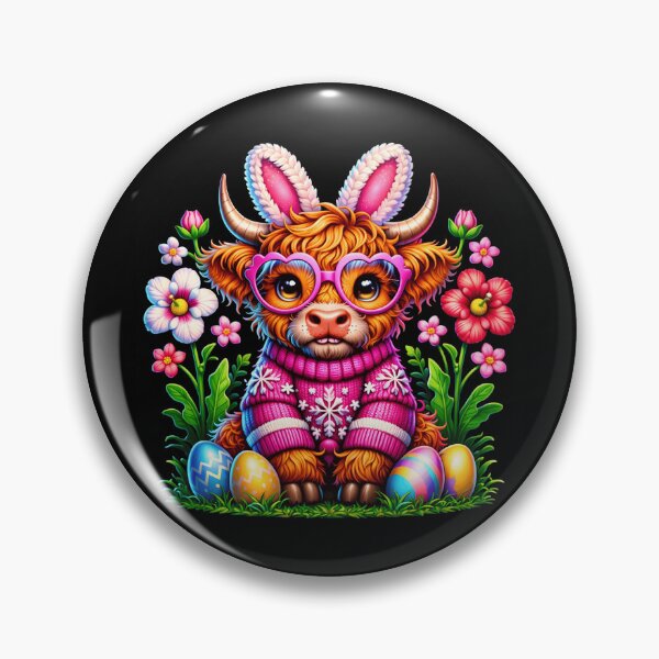 Item preview, Cute Easter Highland Cow With Bunny Ears and Heart Glasses Kawaii Spring Animal designed and sold by Imaginarium Design.