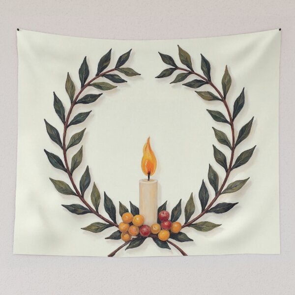 Item preview, Olive Wreath with Candle Flame designed and sold by Devotica.