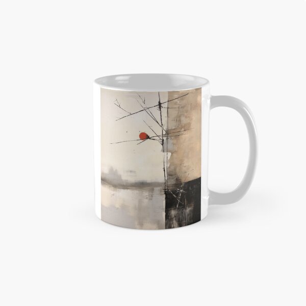 Item preview, Wabi sabi and japandi inspired abstract geometric landscape with red sun designed and sold by filigreedigital.