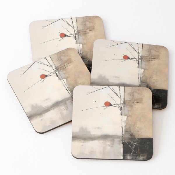Item preview, Wabi sabi and japandi inspired abstract geometric landscape with red sun designed and sold by filigreedigital.