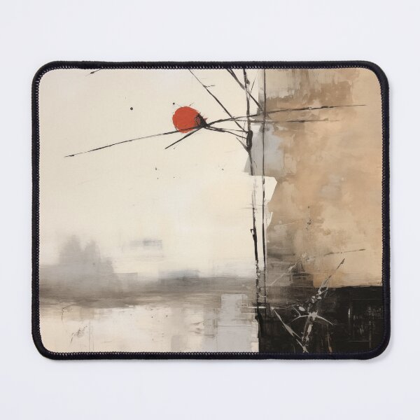Item preview, Wabi sabi and japandi inspired abstract geometric landscape with red sun designed and sold by filigreedigital.