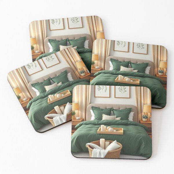 Item preview, Earth Tone Bedroom with Forest Green Linens designed and sold by Vida e Arte.