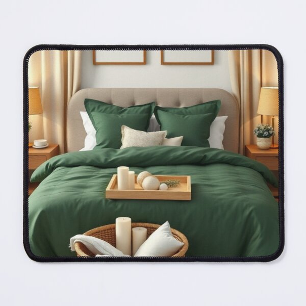 Item preview, Earth Tone Bedroom with Forest Green Linens designed and sold by Vida e Arte.
