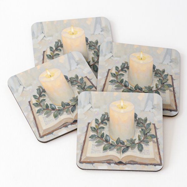 Item preview,  Candle Wreath Above Open Bible designed and sold by Devotica.