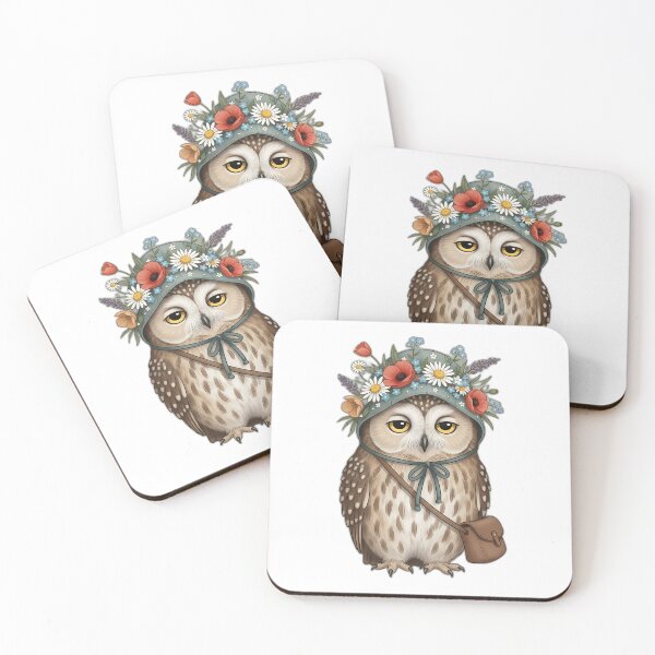 Item preview, Sleepy Owl with Wildflower Bonnet and Tiny Satchel designed and sold by pumsquare.