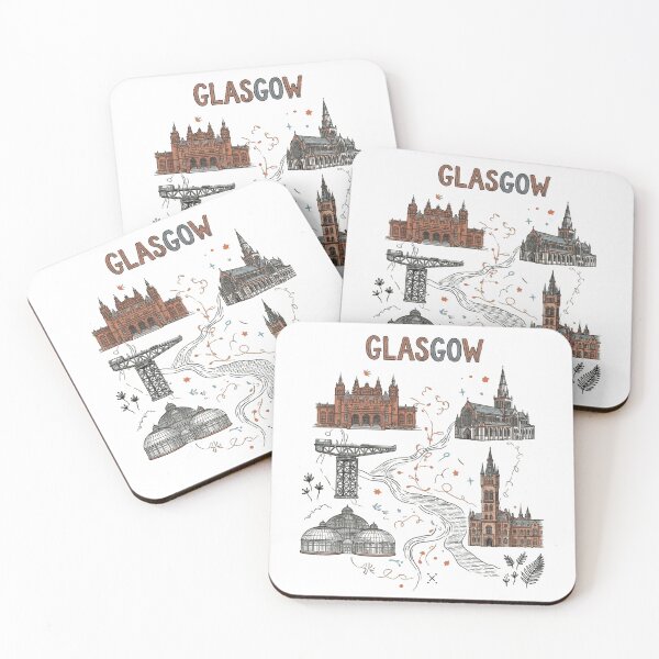 Item preview, Glasgow Icons Folk Art Map - Vintage City Landmarks Scotland designed and sold by Loom on the Loch.