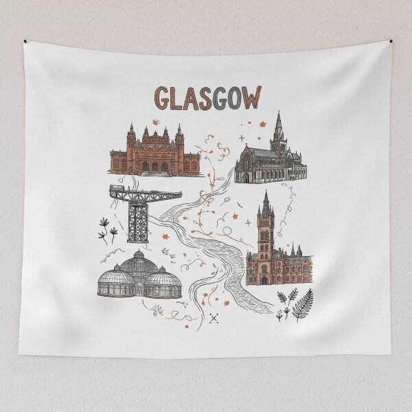Item preview, Glasgow Icons Folk Art Map - Vintage City Landmarks Scotland designed and sold by Loom on the Loch.