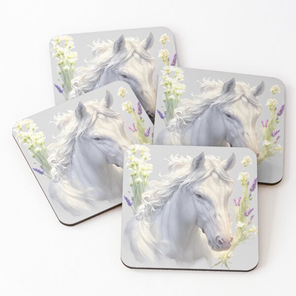 Artikelvorschau, Porträt eines weißen Lipizzaners mit Blumen entworfen und verkauft von Khala.