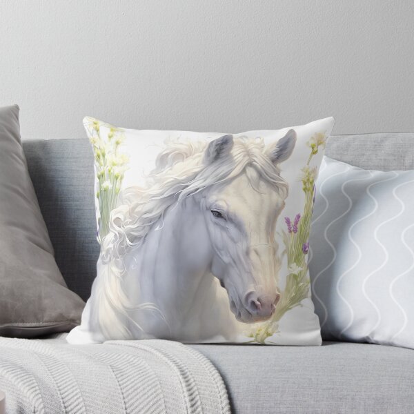 Item preview, White Lipizzaner horse portrait with flowers  designed and sold by Khala.