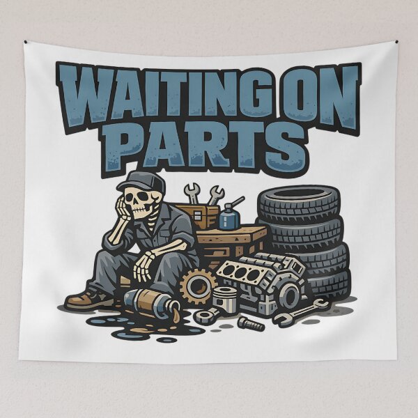 Item preview, funny waiting on parts skeleton auto mechanic design designed and sold by ArtDesignTp.